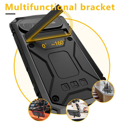 For iPhone Air R-JUST Metal + Silicone + Tempered Glass Life Waterproof Phone Case with Holder(Black) - iPhone Air Cases by R-JUST | Online Shopping UK | buy2fix