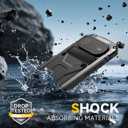 For iPhone Air R-JUST Metal + Silicone + Tempered Glass Life Waterproof Phone Case with Holder(Black) - iPhone Air Cases by R-JUST | Online Shopping UK | buy2fix