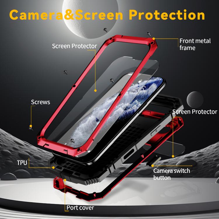 For iPhone Air R-JUST Metal + Silicone + Tempered Glass Life Waterproof Phone Case with Holder(Red) - iPhone Air Cases by R-JUST | Online Shopping UK | buy2fix