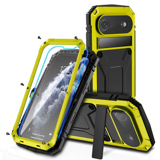 For iPhone Air R-JUST Metal + Silicone + Tempered Glass Life Waterproof Phone Case with Holder(Yellow) - iPhone Air Cases by R-JUST | Online Shopping UK | buy2fix