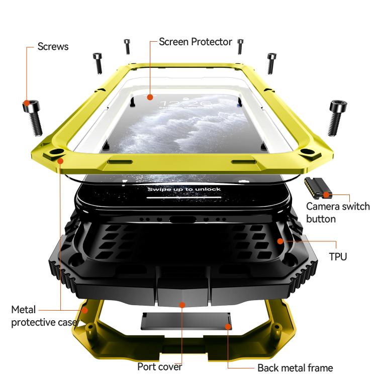 For iPhone Air R-JUST Metal + Silicone + Tempered Glass Life Waterproof Phone Case with Holder(Yellow) - iPhone Air Cases by R-JUST | Online Shopping UK | buy2fix