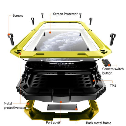 For iPhone Air R-JUST Metal + Silicone + Tempered Glass Life Waterproof Phone Case with Holder(Yellow) - iPhone Air Cases by R-JUST | Online Shopping UK | buy2fix
