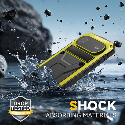 For iPhone Air R-JUST Metal + Silicone + Tempered Glass Life Waterproof Phone Case with Holder(Yellow) - iPhone Air Cases by R-JUST | Online Shopping UK | buy2fix