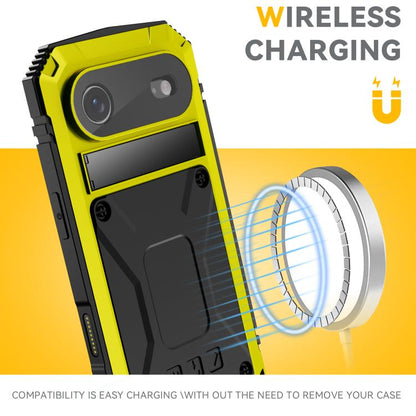 For iPhone Air R-JUST Metal + Silicone + Tempered Glass Life Waterproof Phone Case with Holder(Yellow) - iPhone Air Cases by R-JUST | Online Shopping UK | buy2fix