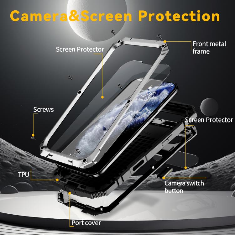 For iPhone Air R-JUST Metal + Silicone + Tempered Glass Life Waterproof Phone Case with Holder(Silver) - iPhone Air Cases by R-JUST | Online Shopping UK | buy2fix