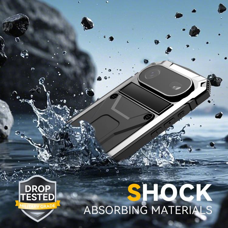 For iPhone Air R-JUST Metal + Silicone + Tempered Glass Life Waterproof Phone Case with Holder(Silver) - iPhone Air Cases by R-JUST | Online Shopping UK | buy2fix