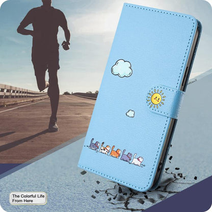 For iPhone 16e Cartoon Cats Leather Phone Case(Blue) - iPhone 16e Cases by buy2fix | Online Shopping UK | buy2fix