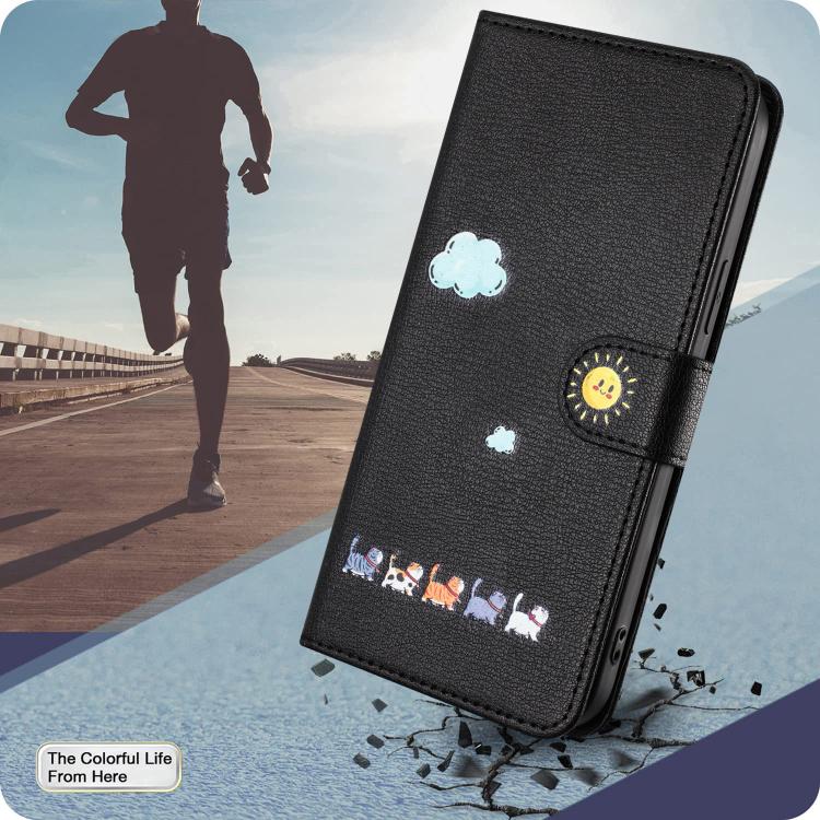 For iPhone 16e Cartoon Cats Leather Phone Case(Black) - iPhone 16e Cases by buy2fix | Online Shopping UK | buy2fix