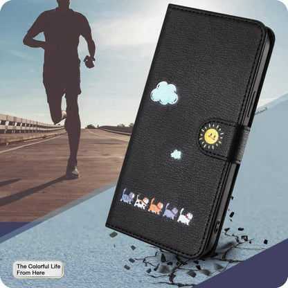 For iPhone 16e Cartoon Cats Leather Phone Case(Black) - iPhone 16e Cases by buy2fix | Online Shopping UK | buy2fix