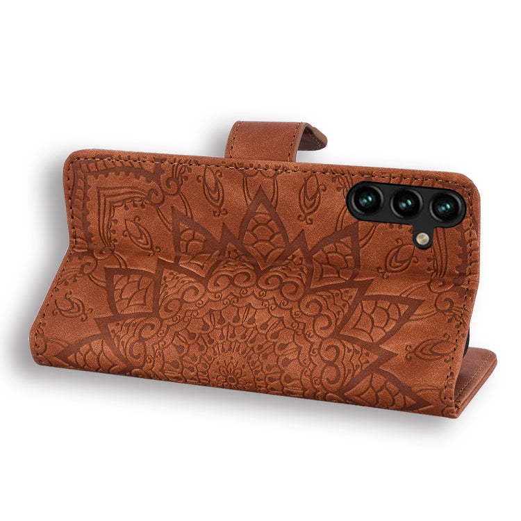 For Samsung Galaxy A15 Mandala Embossed Dual-Fold Calf Leather Phone Case(Brown) by buy2fix