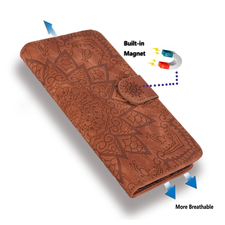 For Samsung Galaxy A15 Mandala Embossed Dual-Fold Calf Leather Phone Case(Brown) by buy2fix