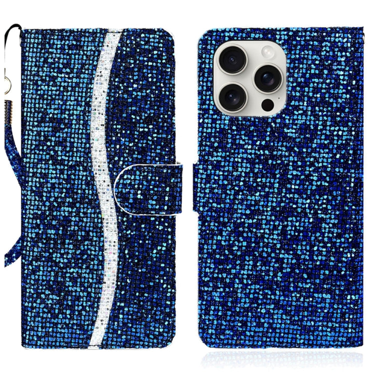 For iPhone 16 Pro Max Glitter Powder Filp Leather Phone Case(Blue) by buy2fix