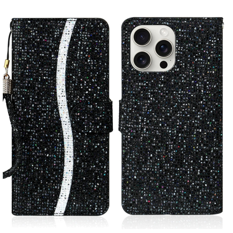 For iPhone 16 Pro Glitter Powder Filp Leather Phone Case(Black) by buy2fix