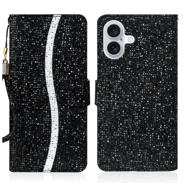 For iPhone 16 Plus Glitter Powder Filp Leather Phone Case(Black) by buy2fix