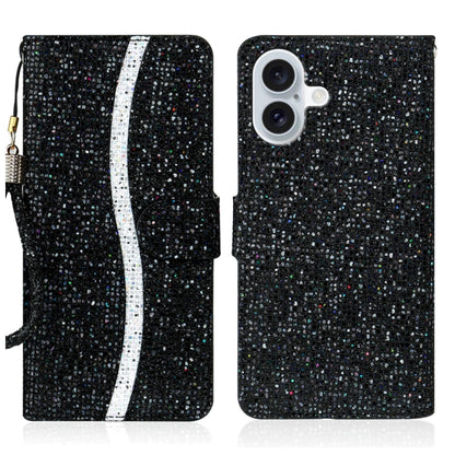 For iPhone 16 Plus Glitter Powder Filp Leather Phone Case(Black) by buy2fix