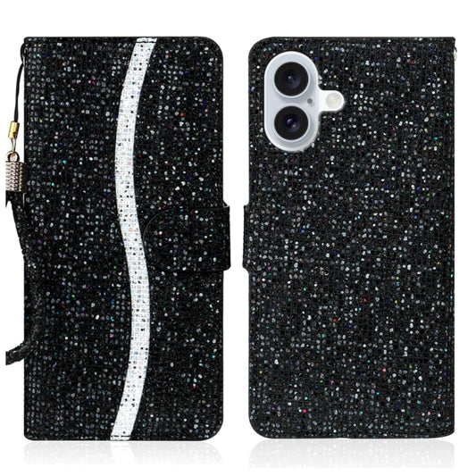 For iPhone 16 Plus Glitter Powder Filp Leather Phone Case(Black) by buy2fix