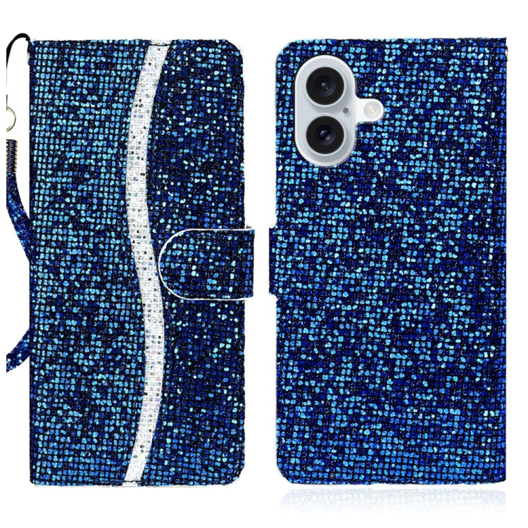 For iPhone 16 Plus Glitter Powder Filp Leather Phone Case(Blue) by buy2fix