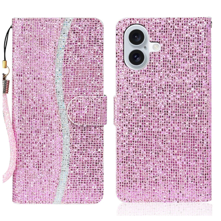 For iPhone 16 Plus Glitter Powder Filp Leather Phone Case(Pink) by buy2fix
