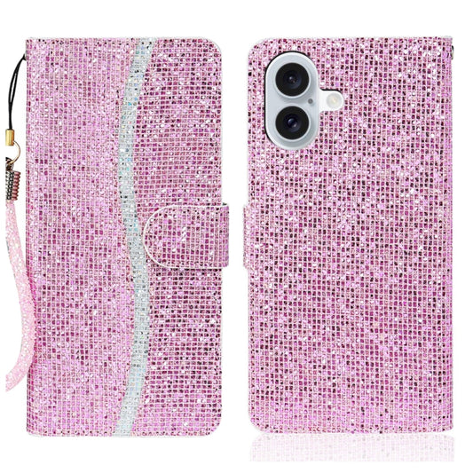 For iPhone 16 Plus Glitter Powder Filp Leather Phone Case(Pink) by buy2fix