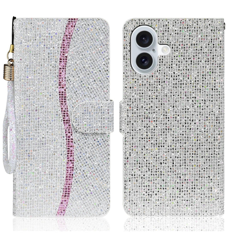 For iPhone 16 Plus Glitter Powder Filp Leather Phone Case(Silver) by buy2fix