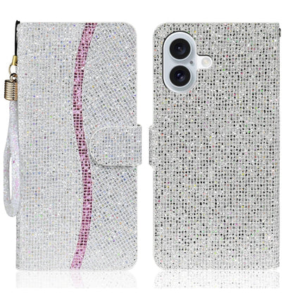 For iPhone 16 Plus Glitter Powder Filp Leather Phone Case(Silver) by buy2fix