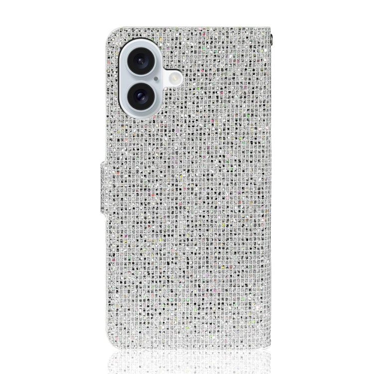 For iPhone 16 Plus Glitter Powder Filp Leather Phone Case(Silver) by buy2fix