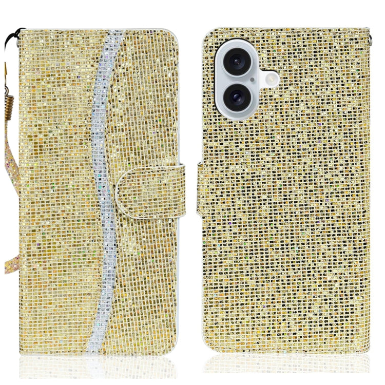 For iPhone 16 Plus Glitter Powder Filp Leather Phone Case(Gold) by buy2fix