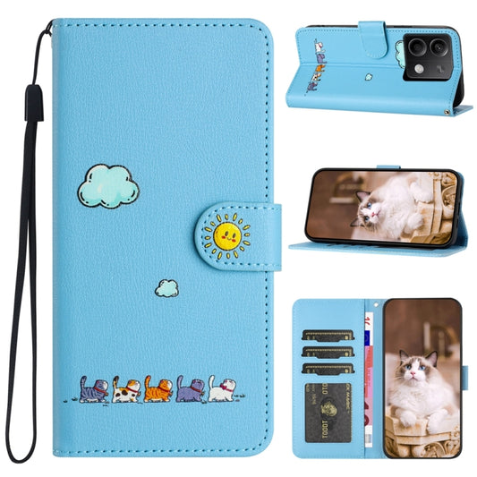 For Xiaomi Redmi Note 13 4G Cartoon Cats Leather Phone Case(Blue) - Xiaomi Cases by buy2fix | Online Shopping UK | buy2fix