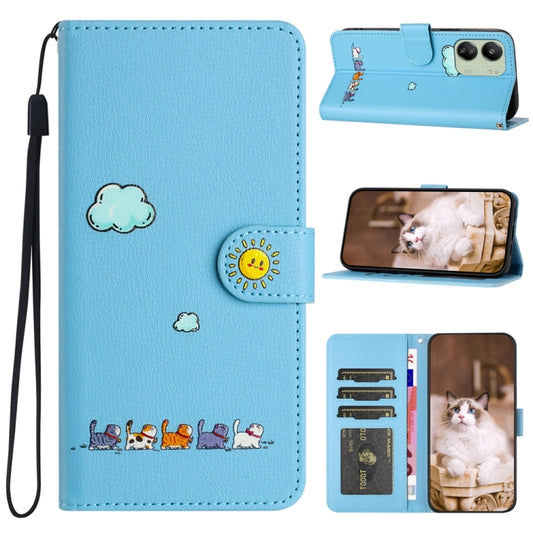 For Xiaomi Redmi 13C 4G / 5G Cartoon Cats Leather Phone Case(Blue) - Xiaomi Cases by buy2fix | Online Shopping UK | buy2fix