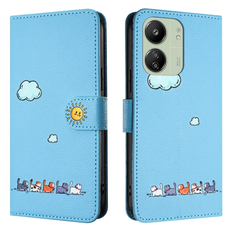 For Xiaomi Redmi 13C 4G / 5G Cartoon Cats Leather Phone Case(Blue) by buy2fix