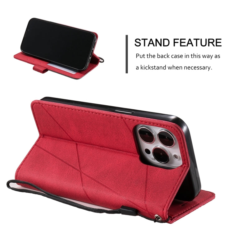 For iPhone 16 Pro Max Skin Feel Splicing Leather Phone Case(Red) by buy2fix