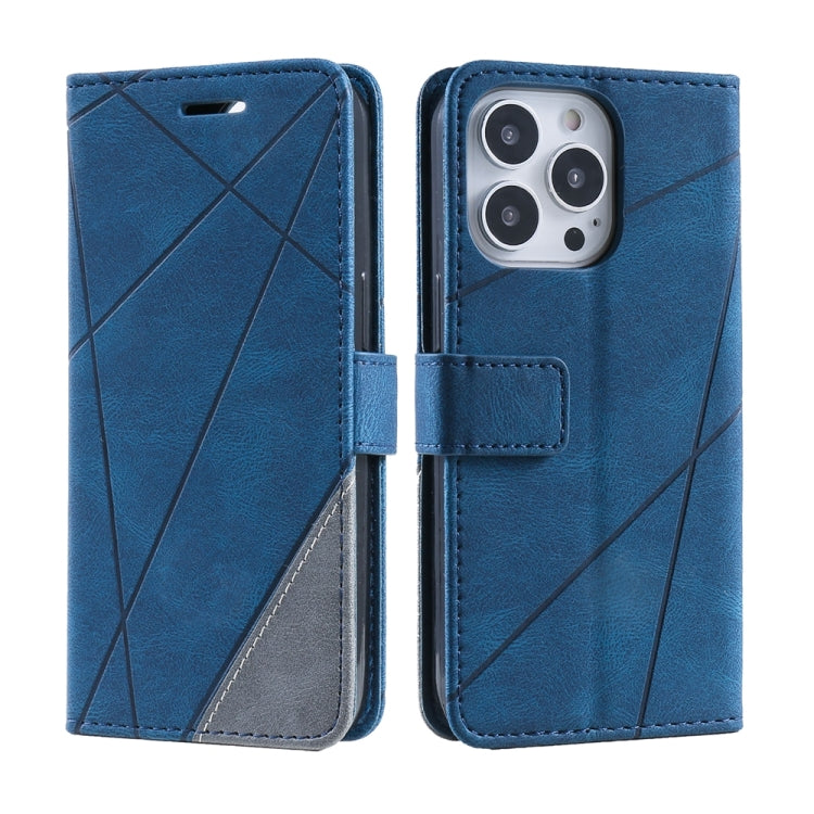 For iPhone 16 Pro Skin Feel Splicing Leather Phone Case(Blue) by buy2fix
