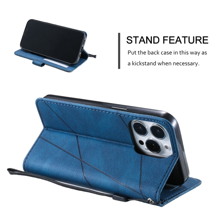 For iPhone 16 Pro Skin Feel Splicing Leather Phone Case(Blue) by buy2fix