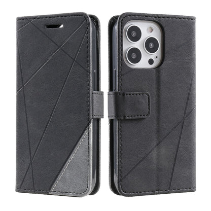 For iPhone 16 Pro Skin Feel Splicing Leather Phone Case(Black) by buy2fix