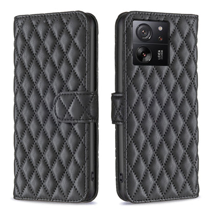 For Xiaomi 13T / 13T Pro / Redmi K60 Ultra Diamond Lattice Wallet Leather Flip Phone Case(Black) - Xiaomi Cases by buy2fix | Online Shopping UK | buy2fix