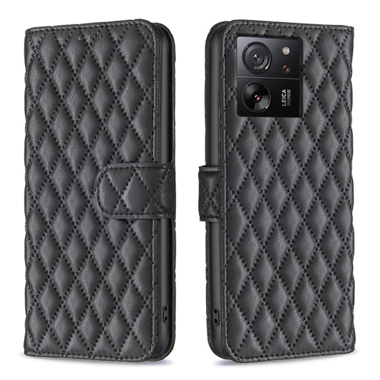 For Xiaomi 13T / 13T Pro / Redmi K60 Ultra Diamond Lattice Wallet Leather Flip Phone Case(Black) - Xiaomi Cases by buy2fix | Online Shopping UK | buy2fix