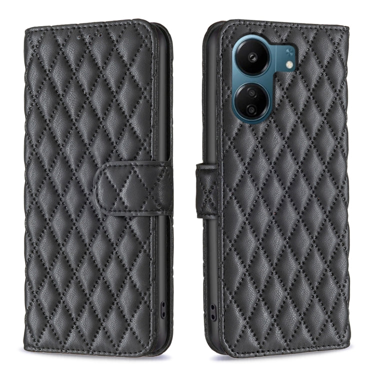 For Xiaomi Redmi 13C Diamond Lattice Wallet Leather Flip Phone Case(Black) by buy2fix