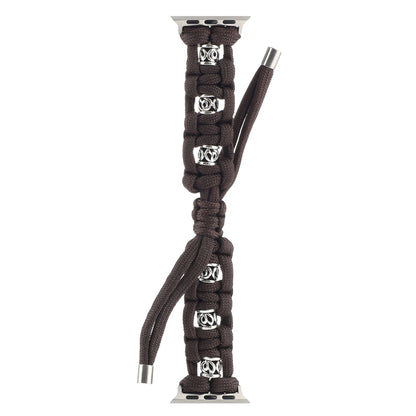 For Apple Watch Ultra 2 49mm Silk Silver Beads Braided Watch Band(Coffee) by buy2fix