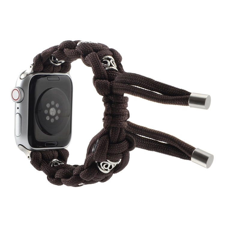 For Apple Watch Ultra 2 49mm Silk Silver Beads Braided Watch Band(Coffee) by buy2fix