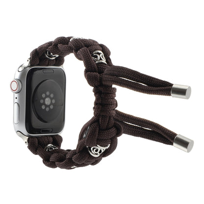 For Apple Watch Ultra 2 49mm Silk Silver Beads Braided Watch Band(Coffee) by buy2fix