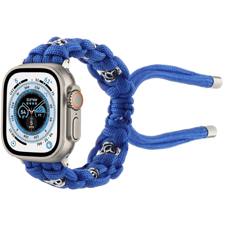 For Apple Watch Ultra 2 49mm Silk Silver Beads Braided Watch Band(Blue) by buy2fix