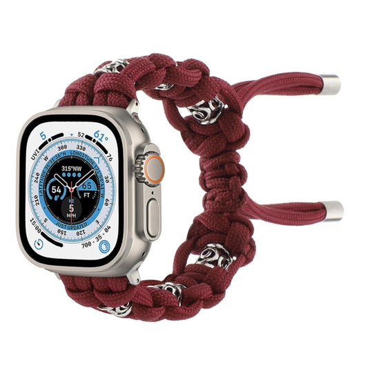 For Apple Watch Ultra 2 49mm Silk Silver Beads Braided Watch Band(Wine Red) by buy2fix