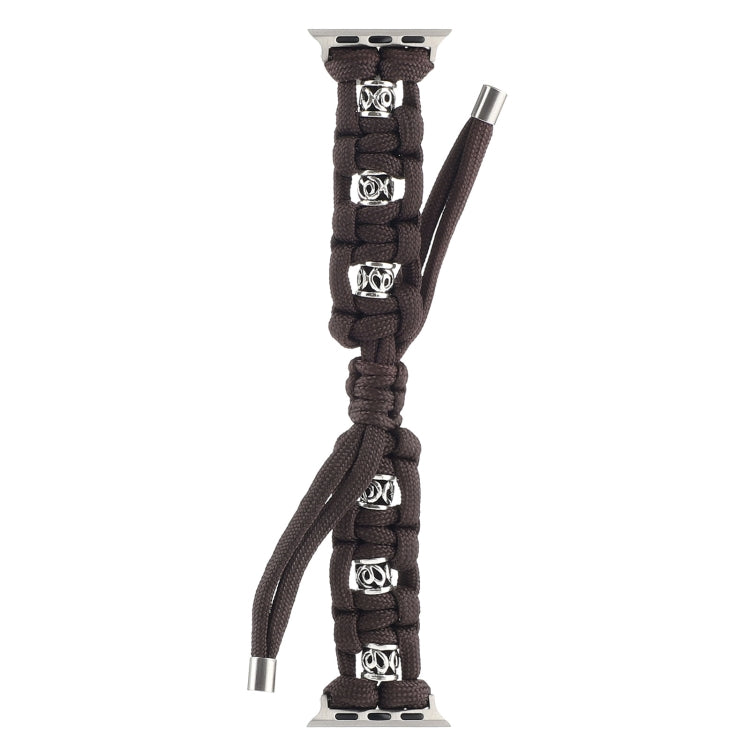 For Apple Watch Ultra 49mm Silk Silver Beads Braided Watch Band(Coffee) by buy2fix