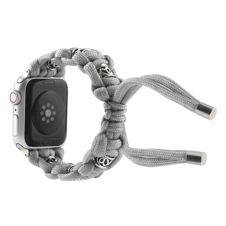 For Apple Watch Ultra 49mm Silk Silver Beads Braided Watch Band(Grey) by buy2fix