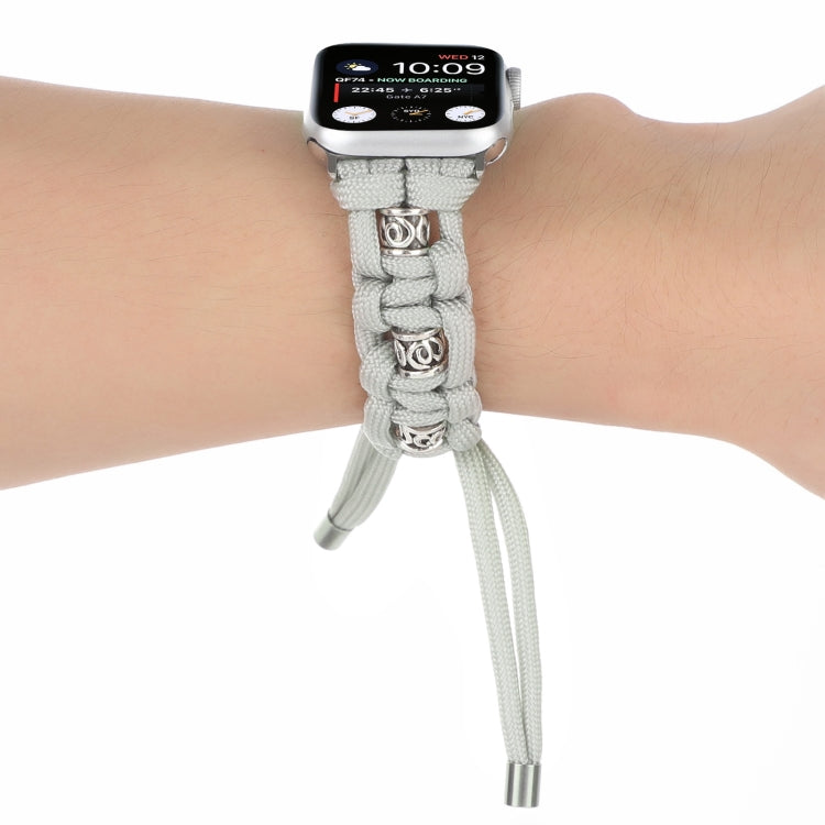 For Apple Watch Ultra 49mm Silk Silver Beads Braided Watch Band(Grey) by buy2fix