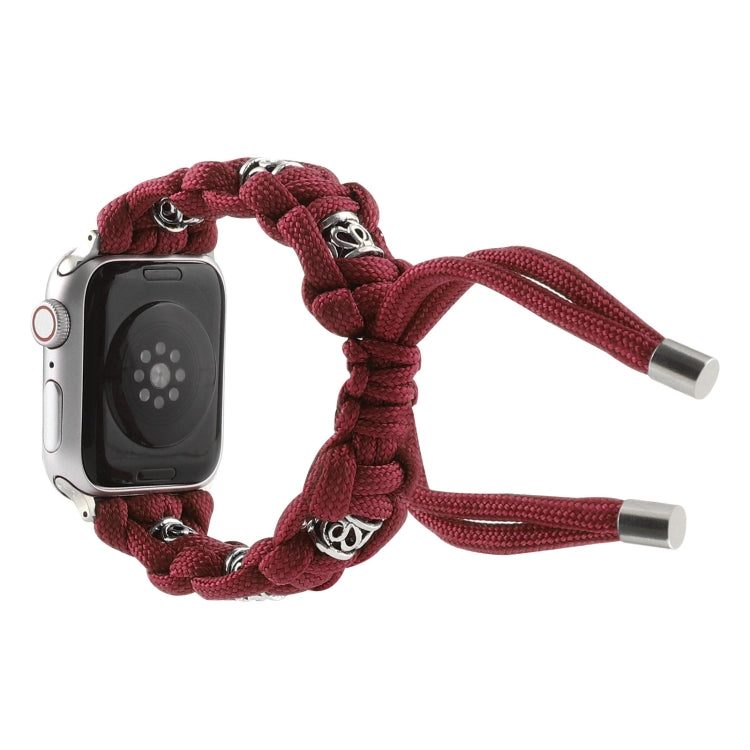 For Apple Watch Ultra 49mm Silk Silver Beads Braided Watch Band(Wine Red) by buy2fix