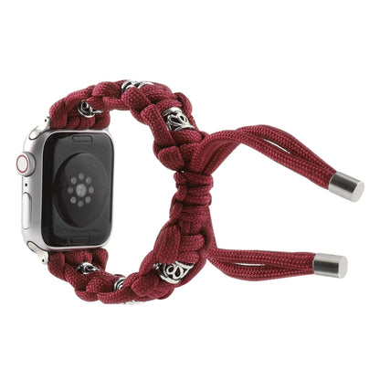 For Apple Watch Ultra 49mm Silk Silver Beads Braided Watch Band(Wine Red) by buy2fix