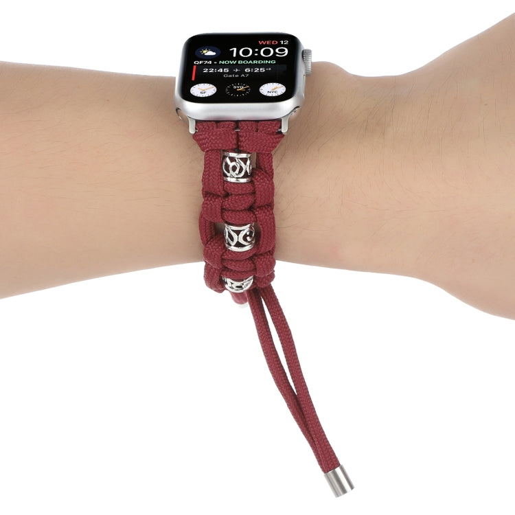For Apple Watch Ultra 49mm Silk Silver Beads Braided Watch Band(Wine Red) by buy2fix