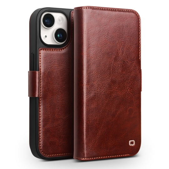 For iPhone 15 Plus QIALINO Classic 103 Buckle Genuine Leather Phone Case(Brown)