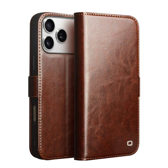 For iPhone 17 Pro Max QIALINO Classic 103 Buckle Genuine Leather Phone Case(Brown)